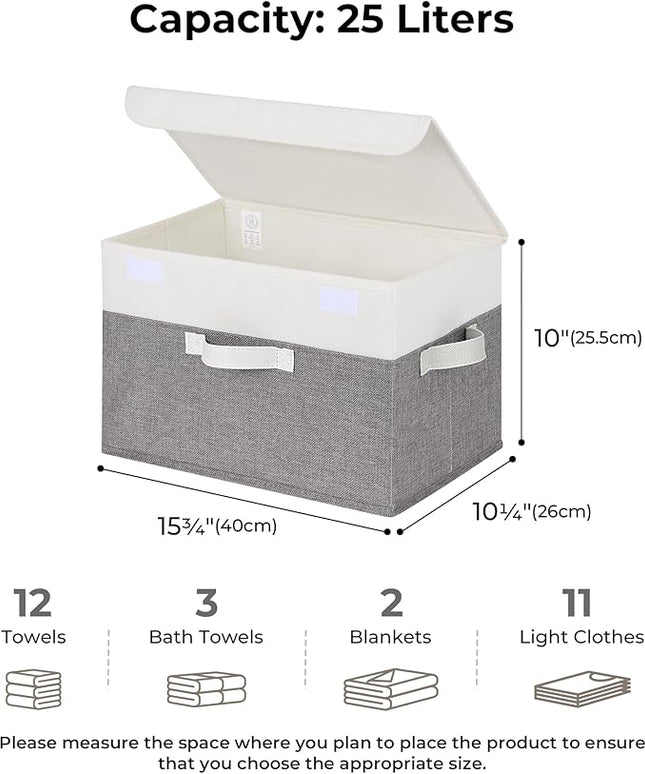 GRANNY SAYS Fabric Storage Boxes, Memory Keepsake Box, Large Storage Bins with Lids, Closet Organizers, Toy Box, Storage Baskets for Shelves, White/Gray, 2-Pack