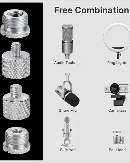 IXTECH Mic Stand Adapter Set - 8pcs Metal Tripod Adapter - 5/8" to "3/8" & "1/4" Male/Female Threads - ADP01 Silver