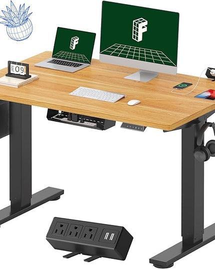 FLEXISPOT EN2 Whole-Piece Standing Desk with Clamp Power Strip, 48 x 30 Electric Stand Up Height Adjustable Desk with Cable Management (Black Frame + 48" Maple Top, 2 Packages)