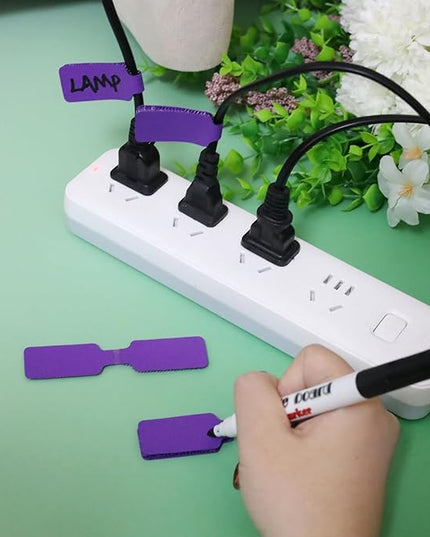 50 Pieces Cord Labels Self-Adhesive Nylon Cable Labels Tags Waterproof Wire Cable Tags or Electronics Office Computers Management and Identification (Purple)