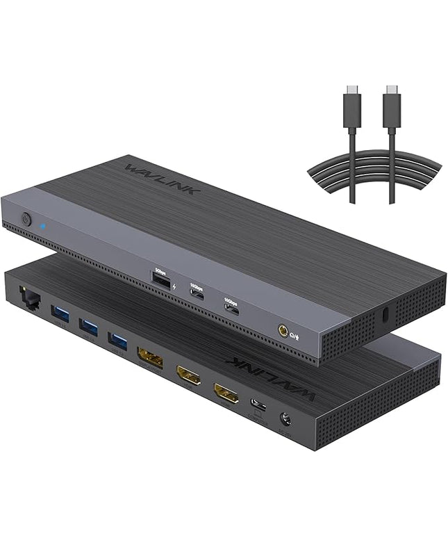 WAVLINK USB C Docking Station Triple Display Dual Monitor, USB Type C to Dual HDMI Dock, 2 HDMI, DisplayPort, 100W PD3.0 for Laptop, Ethernet, 4 USB 3.0, 2 USB C, Audio