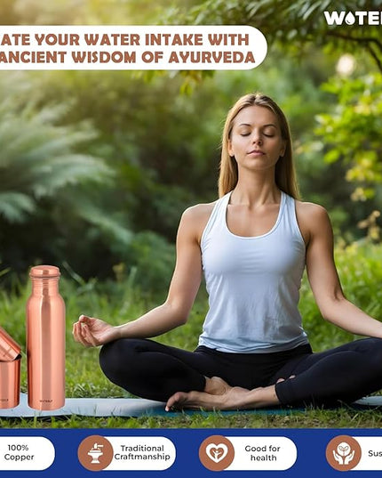 Plain Copper Water Bottle (34 Oz /1000ml) With Set Of 2 Tumbler (10 Oz/300ml Each) | Best use for Office,Gym & gifts |100% Pure Copper Material with Leak proof Quality Made In India