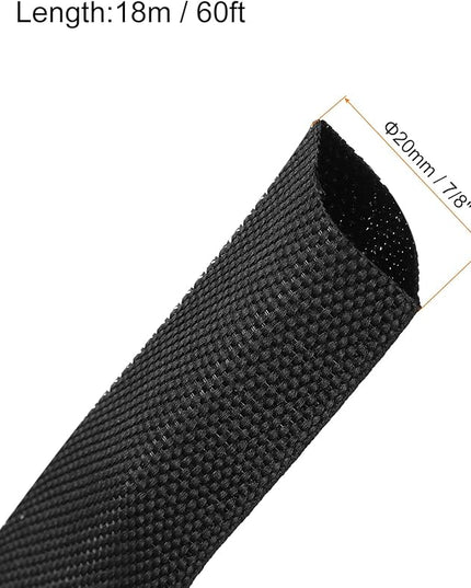 MECCANIXITY Braided Cable Sleeves Heat Shrinkable Fabric Sleeving, 7/8" 60ft Black 2:1 Ratio Heat Shrinkable Cord Protector for Harness Cable, Network Cable Protection, Cable Management