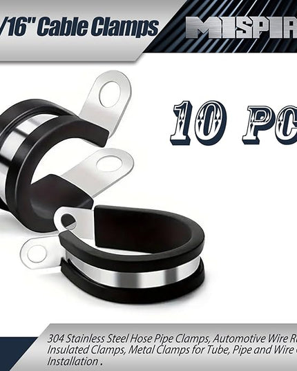 1-13/16 Inch Rubber Cable Clamps 10 PCS, 304 Stainless Steel Hose Pipe Clamps, Automotive Wire Rubber Insulated Clamps, Metal Clamps for Tube, Pipe and Wire Cord Installation