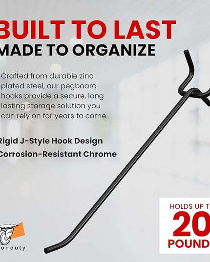 FactorDuty 6" Length Steel Black PEG Board Pegboard Shelving Hooks Wholesale Lot 20 lbs PEG Hooks Organizer Tools for Craft Storage, Garage, Kitchen, Tools and More