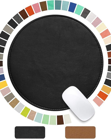 Mouse Pad，Round Mouse Pad，PU Mouse Pad，Leather Mouse Pad with Stitched Edge Micro-Fiber Base with Non-Slip Waterproof，Mouse Pad for Computers，Laptop，9 x 9 Inch (Ruffle Detailed Black)