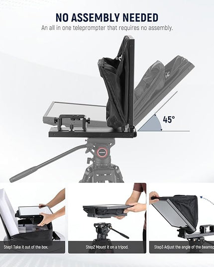 NEEWER Basics X16B Aluminum Alloy Liftable Teleprompter 16" for iPad Tablet DSLR Camera, No Assembly, Remote & App Control, Compatible with iOS Android, Pro for Online Teaching Live Streaming