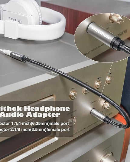 Smithok 2 Pack, 1/4 inch to 3.5mm Headphone Adapter TRS 6.35mm 1/4 inch Male to 3.5mm 1/8 inch Female Stereo Jack Audio Adapter for Amplifiers, Guitar, Keyboard Piano, Headphones - 12inch/30CM
