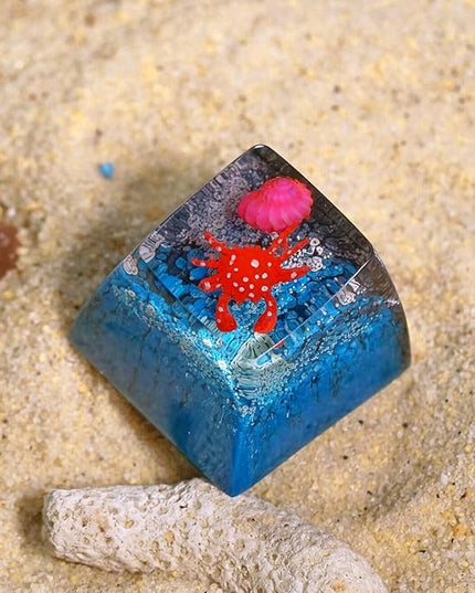 Red Crab and Pink Seashell Artisan Keycap Black Blue Ocean R1 SA Profile Custom Keycaps 1U ESC Handmade Gaming Resin Key Cap Cherry MX Switch Compatible Mechanical Keyboard Sea Lover Gift