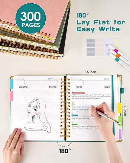 HHardcover Spiral Notebook 8.5"x11" Journal with Removable Dividers Tabs, 300 Pages Leather 5 Subject Notebook College Ruled, Large A4 Notebooks for Work School, Lined Journal for Women, A4 Blue
