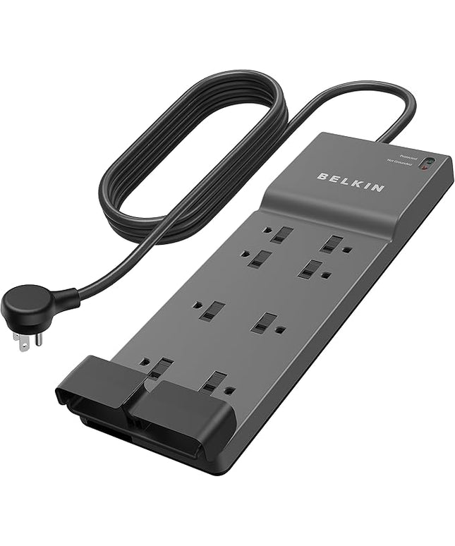 Belkin Power Strip Surge Protector with 8 Outlets, 6 ft Long Flat Plug Heavy Duty Extension Cord + Overload Protection for Home, Office, Travel, Compuer Desktop & Phone Charging Brick (3,550 Joules)