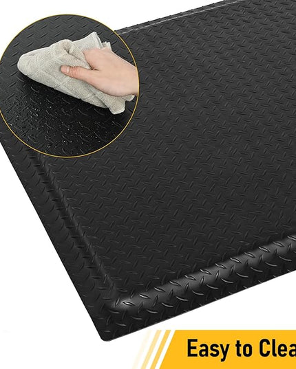 Nisorpa Anti Fatigue Mats Industrial 2' x 6' Ergonomic Standing Mat 15/16" Extra Thick Kitchen Rugs for Standing Heavy Duty Commercial Diamond Plate - Safety Support for Leg & Back Pain, Black