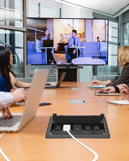 Embedded mesa Power Outlet Box, Table Power Multimedia Connectivity Box for Conference Study Room Home with 4 AC Outlet,USB-C Port Fast Charge 18W Length 4.9FT Power Cable (Brushed Black)