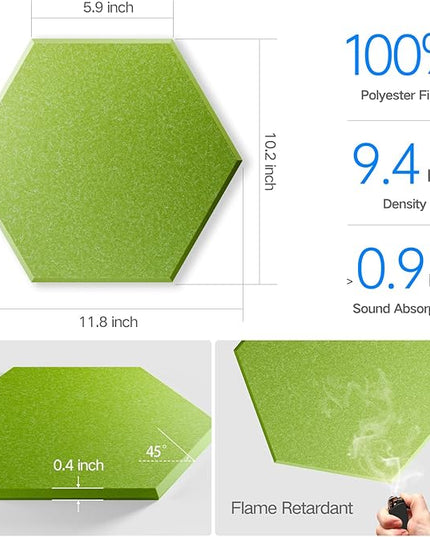 22 Pack Self-adhesive Acoustic Panels 12" X 10" X 0.4" - Sound Proof Foam Panels with High Density, Stylish Hexagonal Design, Flame Resistant, Absorb Noise and Eliminate Echoes(Olive Drab)