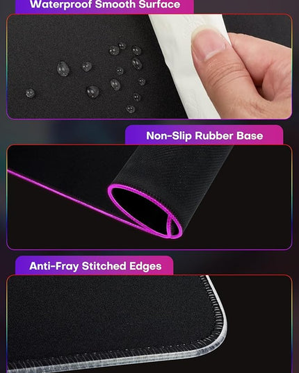 2-in-1 RGB Gaming Mouse Pad with Wireless Charging, 31.5"x15.8" Large, 24 Light Effects, Non-Slip Base, Waterproof Ultra-Smooth Surface, No Adapter