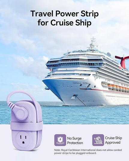 ORICO 4FT Purple Travel Power Strip with 4 AC Outlets, 2 USB-A Ports, and 1 USB-C Port, 45° Flat Plug Extension Cord with Non Surge Protector for Travel/Home/Dorm/Office-AP3
