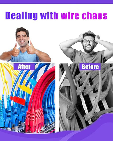 600 PCS Cable Labels - 12 Color Wire Tags for Laser Printing & Handwriting, Waterproof Tear-Resistant Cord Organizers, Strong Adhesive for IT, Office & Industrial Use