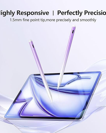 Stylus Pen for iPad 6th-11th Generation-2X Fast Charge Active Pencil Compatible with 2018-2025 Apple iPad Pro 11"/12.9"/M4, iPad Air 3/4/5/M2/M3,iPad mini 5/6 Gen-Gradient White Purple