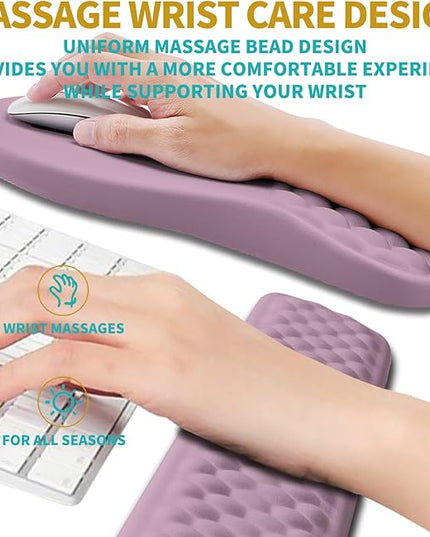 Hokafenle 2 in 1 Ergonomic Mouse Pad Wrist Support & Wrist Rest for Computer Keyboard Set, with Relieve Carpal Tunnel Pain Massage Bulge and Full Memory Gel Design (2In1 Set, Purple)