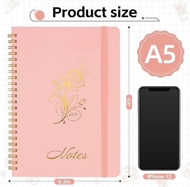 Joyberg Aesthetic Spiral Notebook, 2PCS Cute Notebook, 8.3" x 6" Notebook For Women, A5 Spiral Journal Notebook for Office/School/Home (Pink & Beige)