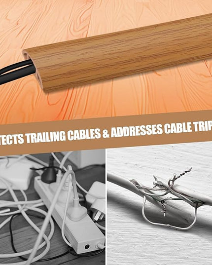 Floor Cord Cover Self Adhesive Cord Hider,20FT Cable Management, Extension Strip Protector for Wires, Prevent Cable Trips for Offices, Gyms, Exhibitions Cavity:0.47"(W) x 0.35"(H) Brown Wood