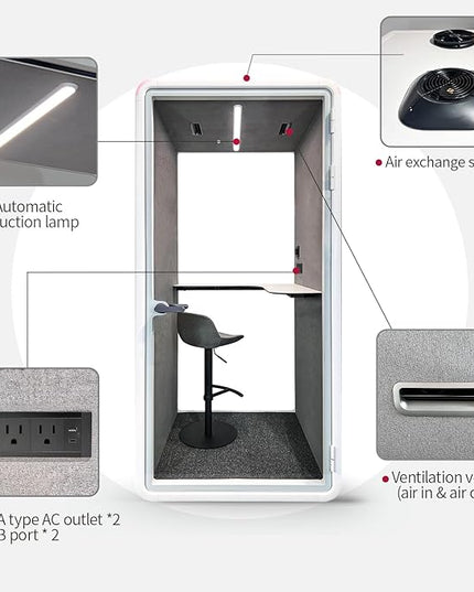 Soundproof Office Pod Booth, Quiet Meeting Pod with Acoustic Panels, Portable Modular Pod, Privacy Booth for Private Phone Calling, Single Person Workspace with Sound Isolation H92in W43in D40in