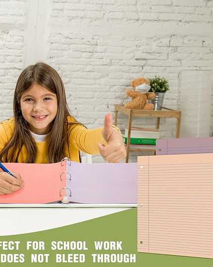 PerKoop 600 Sheets Colored Loose Leaf Paper 8.5" x 11" college ruled Lined 3 Hole Punched notebook Filler Paper for 3 Ring Binders Office School Supplies (Retro Color)