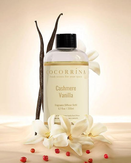 COCORRÍNA Reed Diffuser Refill - Cashmere Vanilla 6.7 Fl.oz Reed Diffuser Refill with 8 Sticks