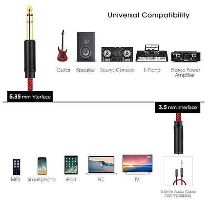 6.35 Male to Female 3.5 Headphones Adapter,TRS 1/4 to 3.5mm Stereo Cord 6.35mm 1/4 Male to 3.5mm 1/8 Female for Amplifiers, Guitar Amp, Piano, Home Theater Devices, or Mixing Console (10Ft/3M)