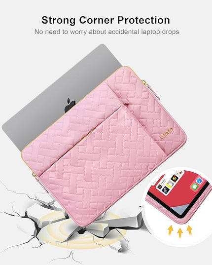 Lacdo 15-15.6 Inch Laptop Sleeve Case for Acer HP Lenovo Dell ASUS Laptop, Acer Aspire 15, HP Pavilion/Envy 15, Dell Latitude 15, Lenovo ThinkPad/IdeaPad 15, ASUS ZenBook 15 Computer Bag, Sakura Pink