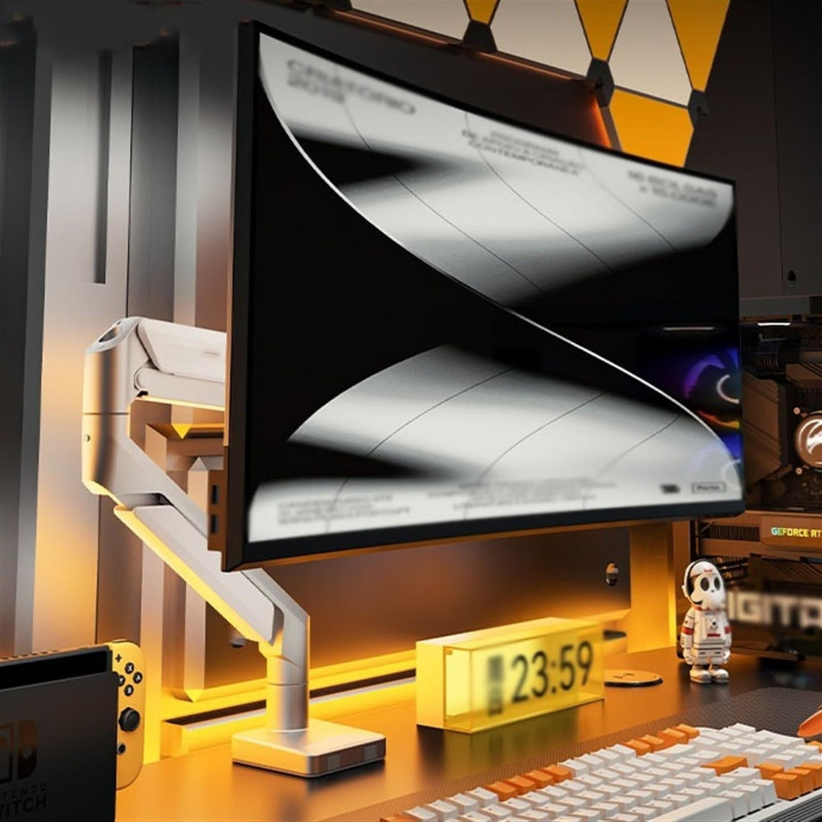 Monitor Arm Single Monitor Desk Mount for 17-32 Inch Screens, Ergonomic Adjustable Gas Spring Monitor Arm with USB, C-Clamp & Grommet Base, 75/100Mm Monitor Mo,