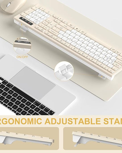 Silent Wireless Keyboard and Mouse Combo, Full-Sized Wireless Keyboard and Adjustable DPI Mouse, 2.4GHz USB Receiver, Keyboard and Mouse for PC, Windows, MAC, Desktop, Laptop(Latte-Color B)