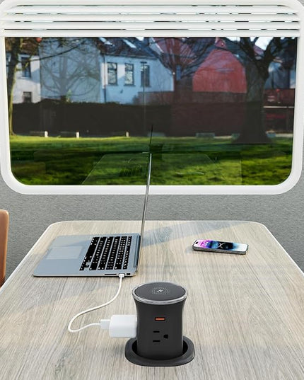 Pop Up Countertop Outlet with 15W Wireless Charger, PD20W USB & 15A Tamper Resistant, 3.15in Hole Surface Mount Electrical Receptacle with 4 (TR) Outlets & 4 USB for Desktop