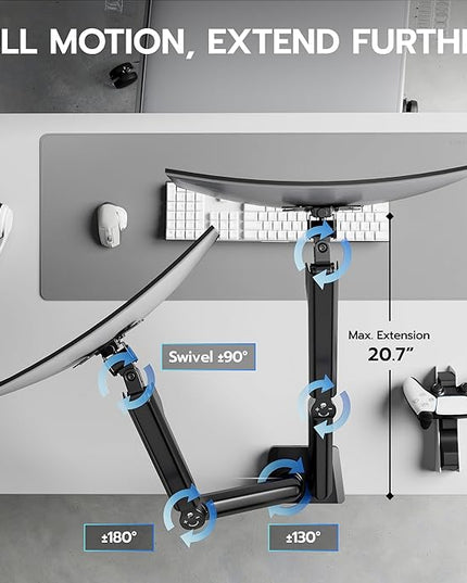 ARES WING Dual Monitor Mount, Heavy Duty Monitor Arms for 2 Monitors for 17-35 Inch, Fully Adjustable Monitor Desk Stand with USB A/C for Ultrawide Screen, VESA 75x75 or 100x100mm, Black