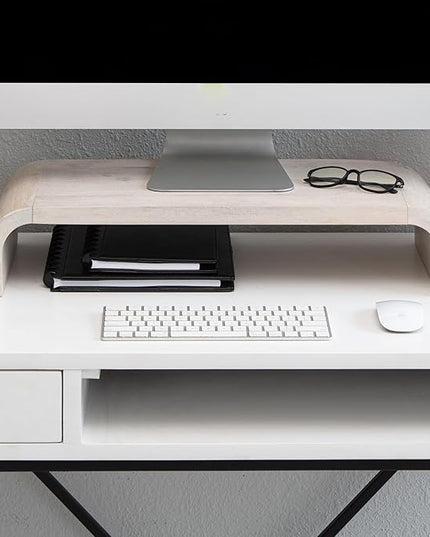 Anji Mountain Wood Monitor Stand Riser Desk Desktop Organizer Table for Home, Office Workspace, Laptop Riser, Ergonomic Design Stand for Gaming Setup, White Wash