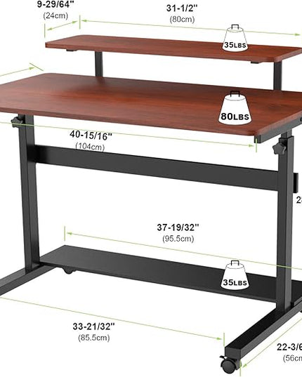 EUREKA ERGONOMIC Height Adjustable Standing Desk, Mobile Desk with Detachable Hutch 41", Teak