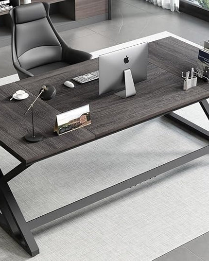 HSH Large Rustic Computer Desk, Industrial Extra Long Home Office Desk, Modern Pc Study Gaming Writing Table for Two Person, Workstation Executive Desk for Home Bedroom Living Room, Dark Gray, 70 Inch