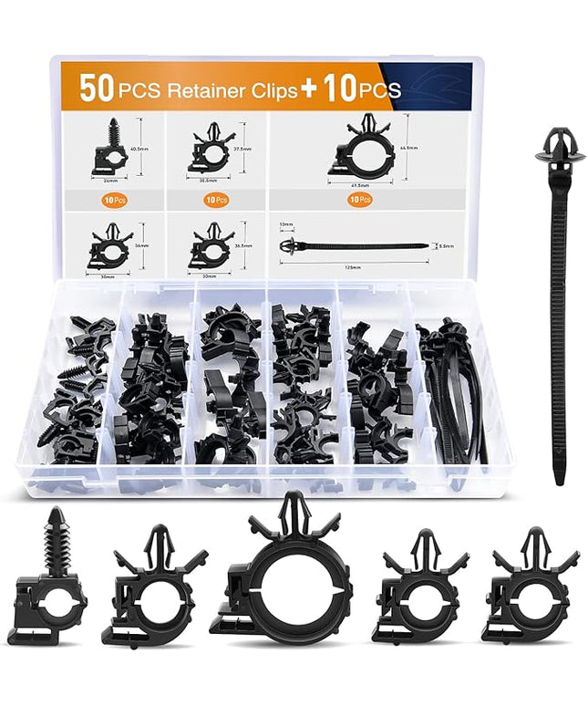 GOOACC 60Pcs Car Wire Loom Routing Clips Assortment - 6 Different Sizes Universal Wiring Harness Routing Clip Replacement Parts for Honda GM Mazda