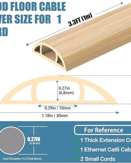 Floor Cord Covers for Wires 3.3FT Cable Hider Wire Cover Self Adhesive Cord Hider Floor for Offices, Homes, Workshops, Warehouses Cable Cavity 0.39" W x 0.27" H
