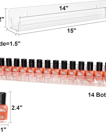 15" Acrylic 6 Shelves Nail Polish Wall Mounted Holder Paint Organizer Storage Rack Clear Hanging Nail Polish Shelf Floating Wall Mount Nursery Bookshelves Vinyl Display Record Holder.