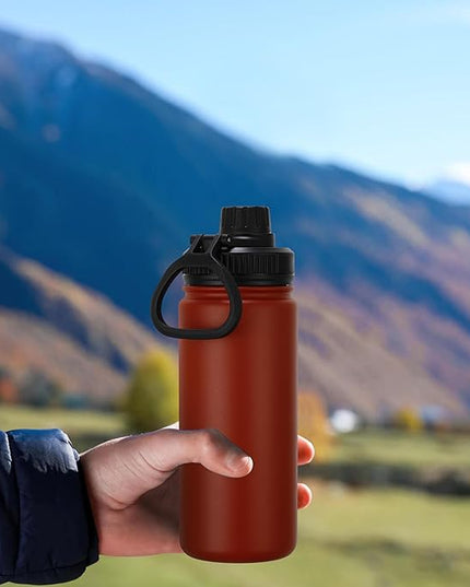 DOMICARE 16 oz Kids Water Bottle for School Stainless Steel Double Wall Vacuum Insulated Water Bottle with Straw lids & Spout Lid, Leakproof BPA Free (Red,8)