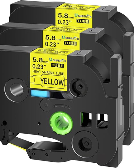 3 Pack Compatible for Brother Ptouch HSe-611 HSe611 HS-611 HS611 Black on Yellow 5.8mm 0.23'' Heat Shrink Tubing Label Tape for Wire Cable use in PT-D600 P700 P750W P900 Label Printer