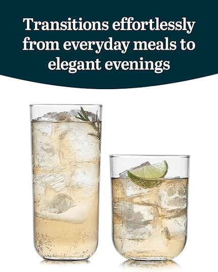 Libbey Polaris Tumbler and Rocks, Axis Glass Cups Set of 16, Elegant Mixed Drinking Glasses with Modern Clean Lines, Dishwasher Safe Glassware Set