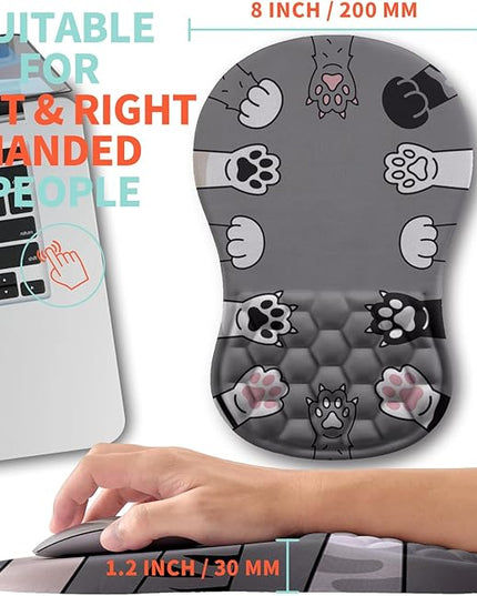 Ergonomic Mouse Pad Wrist Support with Memory Foam Massage Bulge, Carpal Tunnel Pain Relief Mousepad Wrist Rest for Mouse(12x8 inch, Paw)