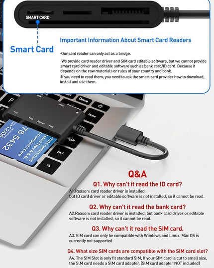 SIM Card Adapter for Computer - 7 in 1 CAC Smart Card Reader Military, MS Pro Duo/SD/TF/M2/ID/IC/PIV/SIM Card Reader, Memory Stick Pro Duo Adapter SIM Card Reader for Computer,PC,Windows,Linux,MacOS
