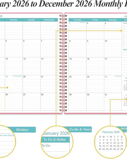 Daily Planner 2026 Full Page Per Day- 2026 Daily & Monthly Planner from January 2026 to December 2026, Day Planner 2026 with 12 Months Tabs, 8.5" x 11", Pink