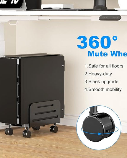 Suptek Computer Tower Stand,Mobile CPU Rolling Stand, 5.5 to 9.8 inch Wide Adjustable Mobile Cart Holder with Locking Caster Wheels,Gaming PC Holder,Steel Rolling Cart,Black(ZJJ005)