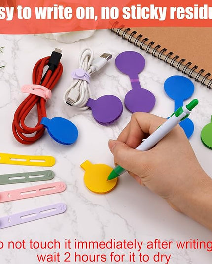 32pcs Cable Labels and Silicone Cable Ties, Reusable Cable Labels Tags Adjustable Silicone Zip Ties 20 Wire Labels and 12 Cable Straps Cord Wrap Organizer for Charging Cords Wires Cables