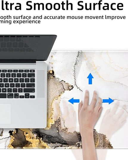 Galdas Large Mouse Pad XXL XL Large Mouse Pad Long Extended Mousepad Desk Pad Non-Slip Rubber Mice Pads Stitched Edges Thin Pad (31.5x11.8x0.12 Inch)-Ink White Gold Marble