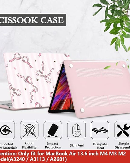 CISSOOK Compatible with MacBook Air 13.6 inch Case 2025 2024 2023 2022 Release A3240 A3113 A2681, Plastic Hard Shell Cover Keyboard Skin Set for MacBook Air 13 inch M2 M3 M4, Baby Pink Bow